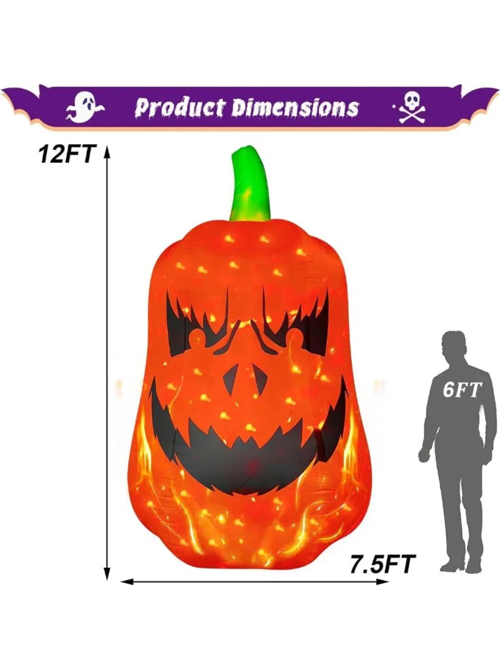 Giant 12FT Inflatable Jack O'Lantern Pumpkin for Outdoor Halloween Decor